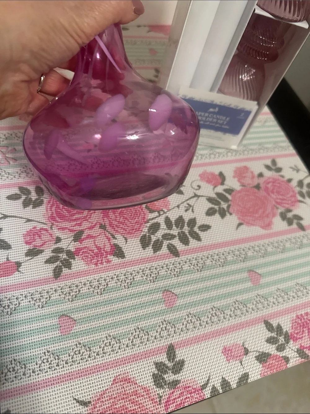 Pink Glass Vase and Candle Holder Set - NWT
